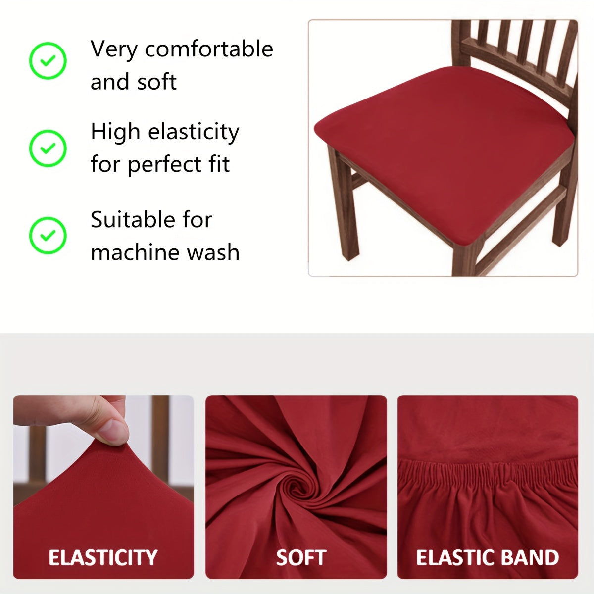 Soft & stretchy chair covers in a set of 4 or 6 pieces. Available in solid color, these covers are dustproof and stain resistant, making them ideal for dining and office chairs. Made from comfortable polyester fabric.