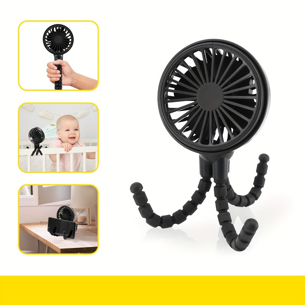 This wearable personal fan is made of silicone and features a high-speed setting. It is powered by a USB rechargeable lithium battery and has a portable button control for easy operation. With a polished finish, it has a power of 3.4W and a capacity of