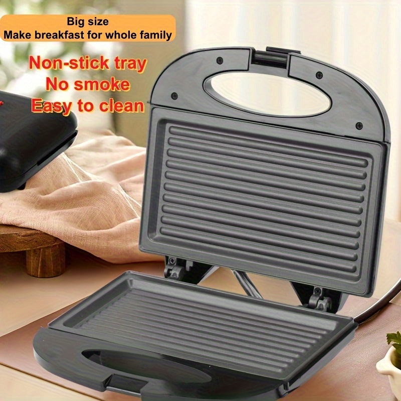 Compact 3-in-1 European Plug Sandwich Maker & Breakfast Toaster with Wide, Deep Pan, Portable Non-Stick Grill, Quick Heat, and Easy to Clean Surface. Perfect for Cheese, Steak, and No Oil