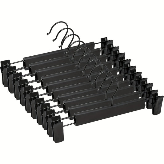 10 Adjustable Anti-Rust Clothes Hangers for Pants, Skirts, and Tops - Black Plastic Material