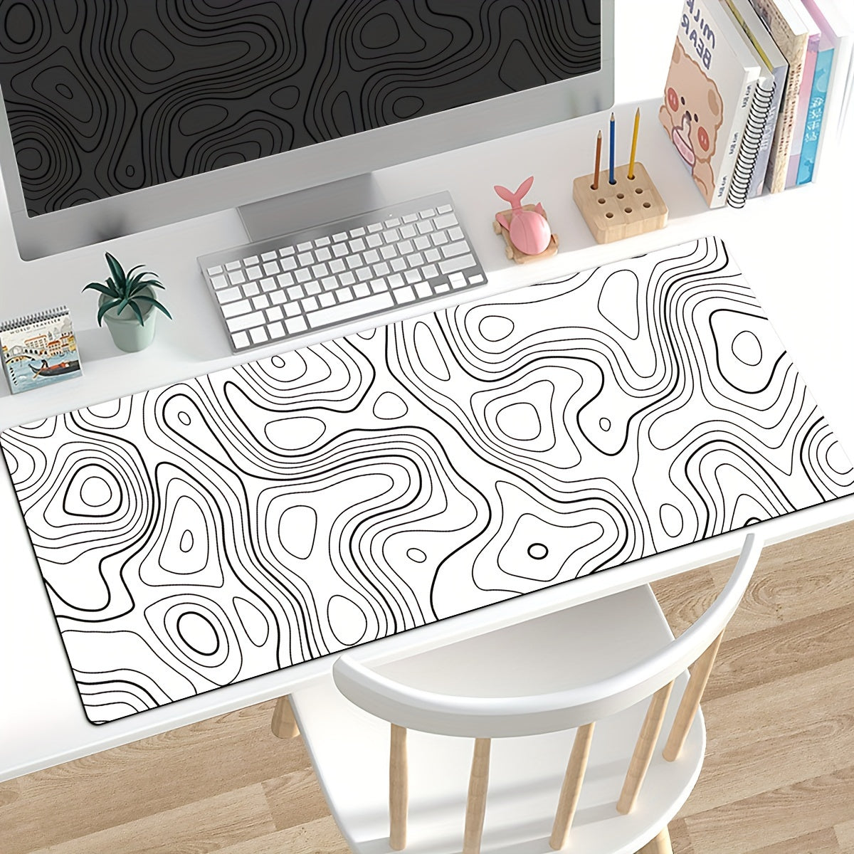 Large multicolour topographic contour gaming mouse pad with non-slip base and stitched edge, available in various sizes for gaming, office, and home use.