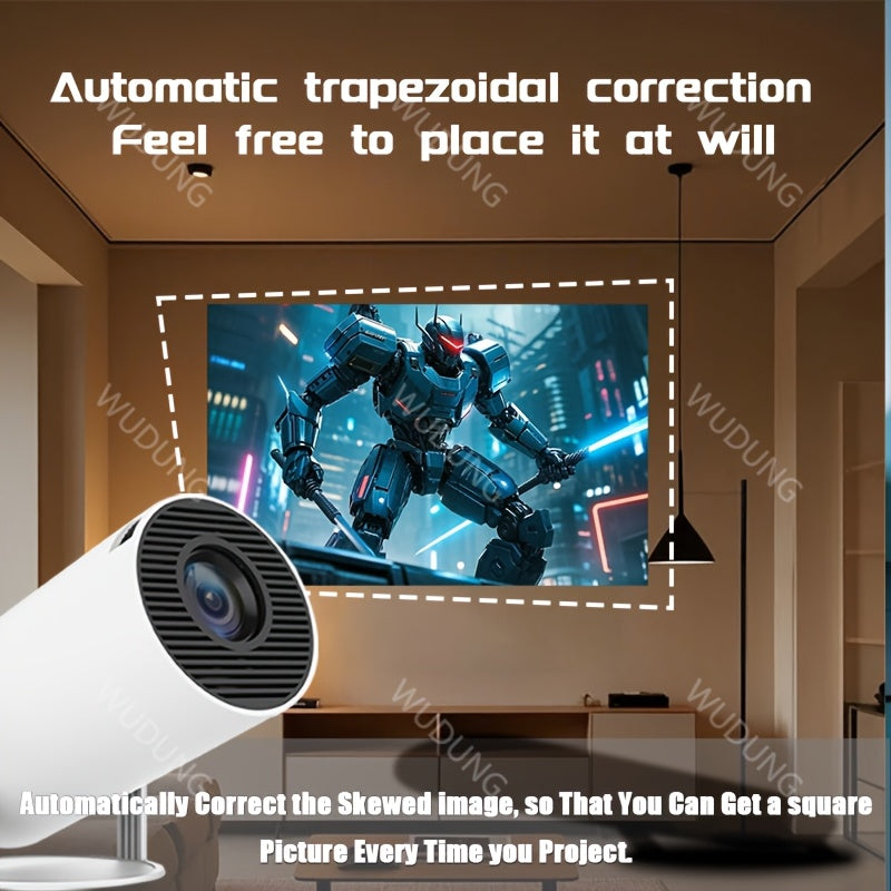 HY300Pro Mini Projector, 1280x720 native resolution, 200 ANSI lumen, LCD, table mount, button control, Wi-Fi 6, 16:9 & 4:3 aspect ratio, portable home theater equipment with 180° projection