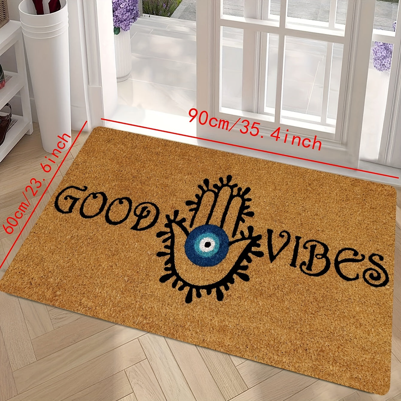 Durable Polyester Evil Eye Welcome Door Mat with Non-Slip Backing - Easy to Clean Entrance Rug for Indoor and Outdoor Use, Stain Resistant