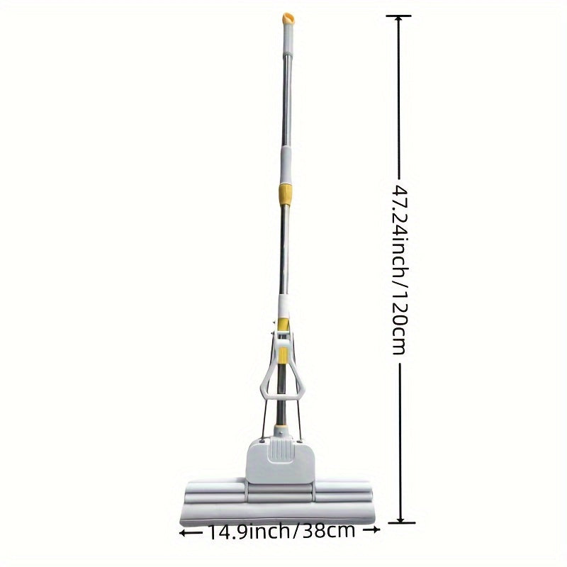 Durable Stainless Steel Sponge Mop with Self-Wringing Feature, Washable and Reusable, Versatile Wet and Dry Floor Cleaner for Various Rooms - Great for Removing Dust and Hair