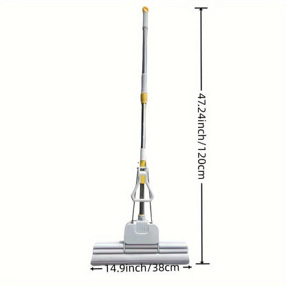 The 2-in-1 Sponge Mop Set features a durable stainless steel handle and is designed for both wet and dry cleaning. This versatile floor cleaner is perfect for use in the living room, bedroom, bathroom, kitchen, and toilet, making it ideal for tile and