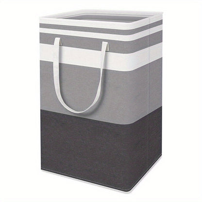 Graduated Grey Laundry Basket with Waterproof and Freestanding Design - This Collapsible Tall Clothes Hamper features Extended Handles for Easy Transport of Clothes and Toys in the Dorm and Family - 75L Capacity.