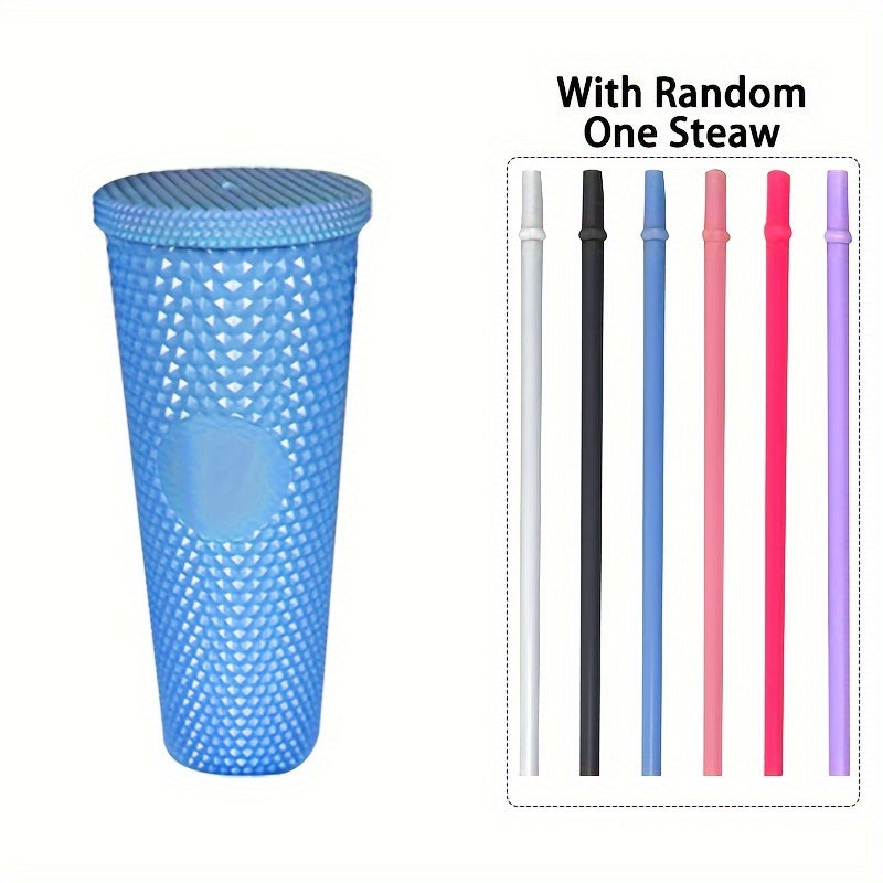 3 Durian Texture Reusable Water Bottles with Straw - Double Layer Plastic, BPA-Free, Pastel Pink & Blue, 450ml/700ml/1100ml for Travel, Fitness, Camping, and Daily Use