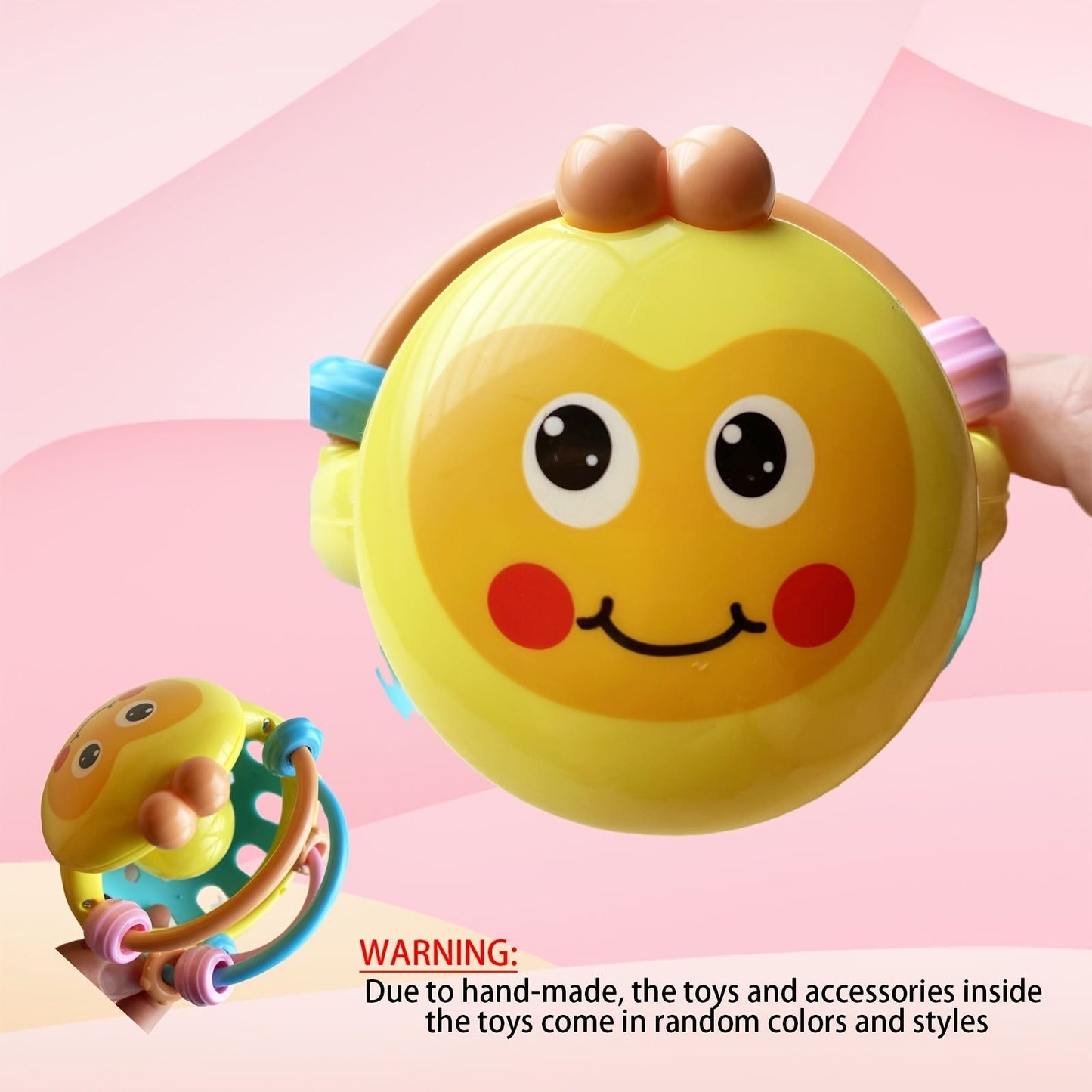 Toys like rattles, gripping toys, teething toys, and handheld balls.