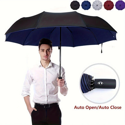 Automatic tri-fold umbrella with windproof feature and durable canopy for enhanced rain protection, perfect for business use.