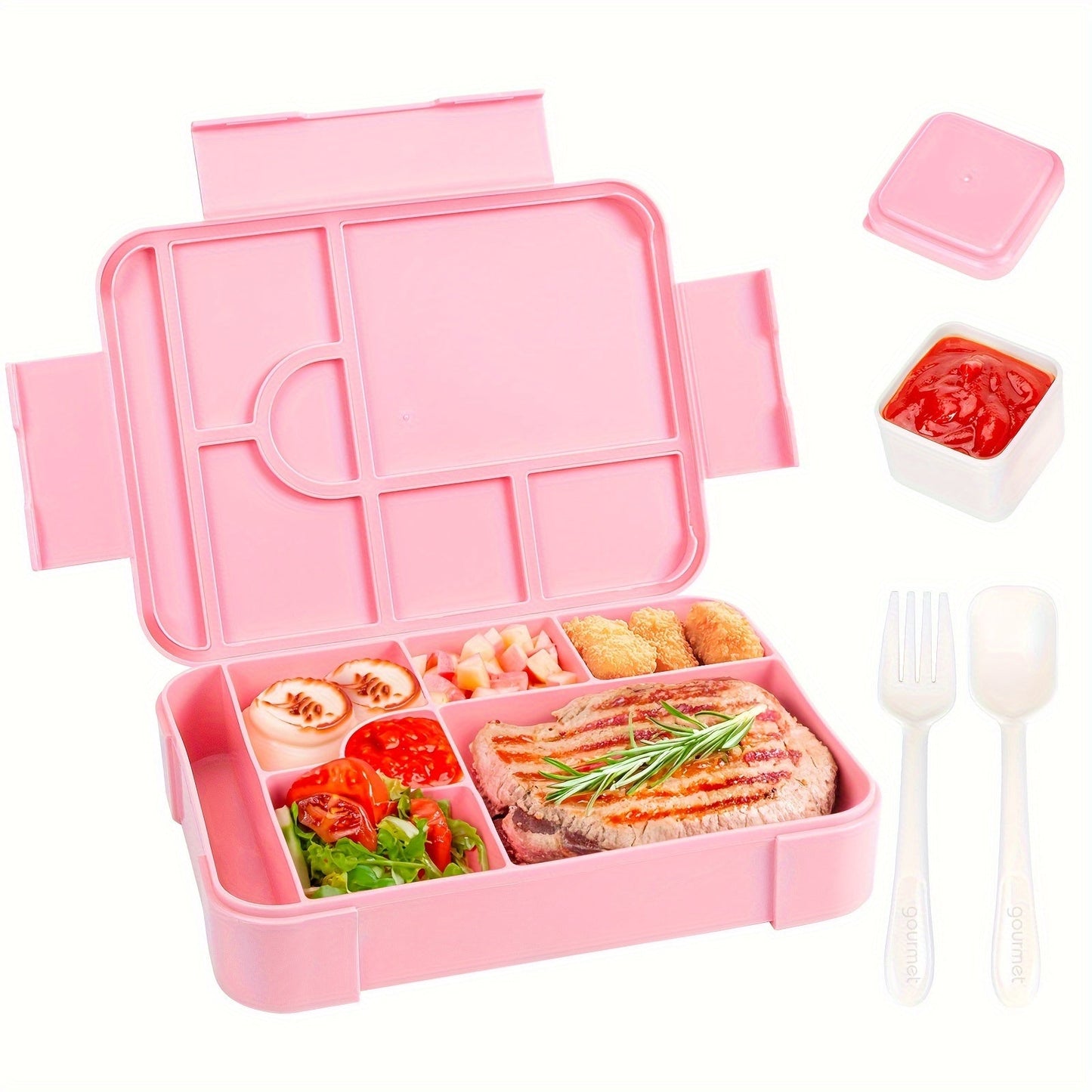 Leak-proof Bento Lunch Box with 7 Compartments - Perfect for Students and Adults on the Go! Includes Food Container, Cutlery Set, and Holds 1330ml. Suitable for School, Office, Outings, Microwave, and Dishwasher Safe.