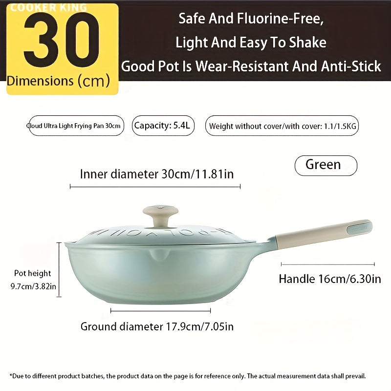 The Cooker King Nonstick Ceramic Saute Pan is available in 28, 30, and 32cm sizes. This healthy jumbo cooker is induction compatible and free of PFOA and PFAS. It comes with a lid and features a non-toxic, deep frying skillet design. The stay cool handle