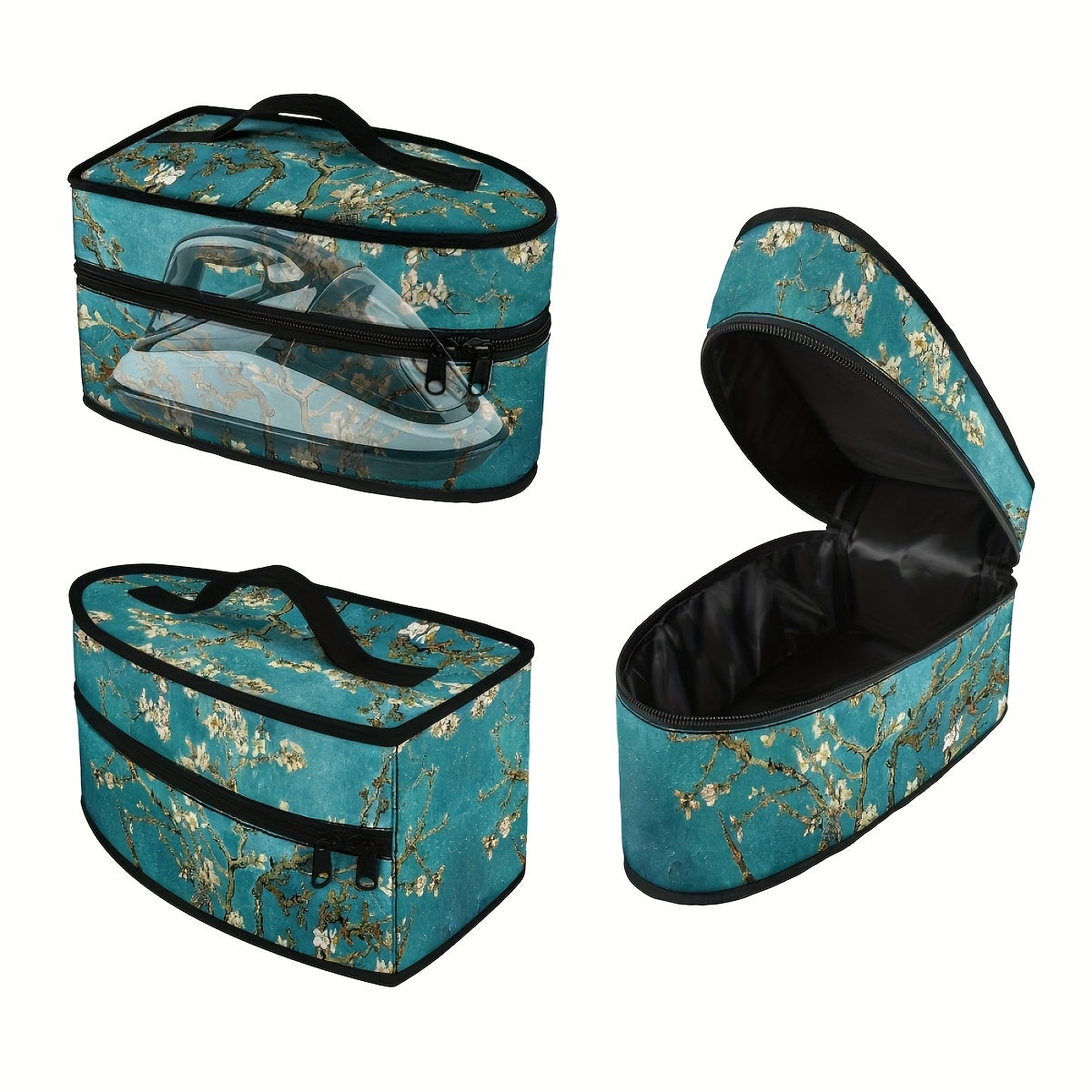 Portable iron storage bag inspired by Van Gogh, designed to protect your iron from dust. This non-electric carrying case features dual zippers and a convenient handle, making it the perfect organizer for your ironing accessories.