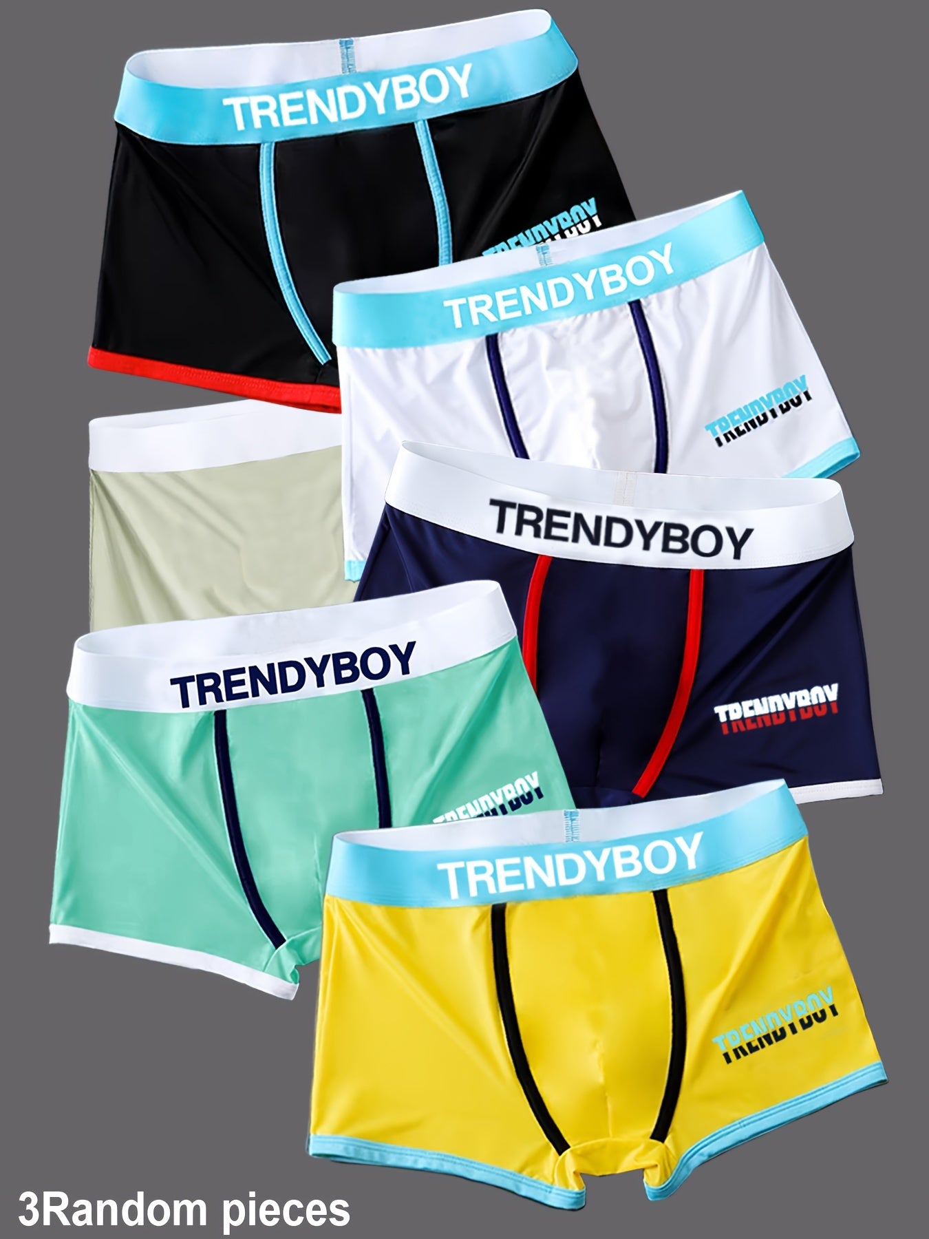 TrendyBoy Men's Boxer Briefs 3-Pack - Soft polyester knit with stretch, alphabet pattern and patched details, 95% polyester, 5% elastane