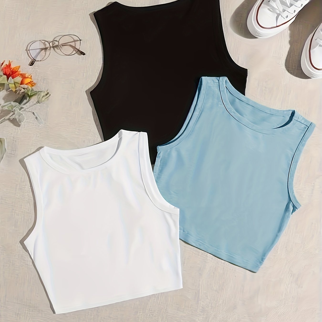 Casual 3-pack women's crew neck tank tops