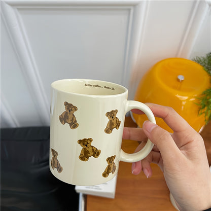 Large vintage cream bear ceramic mug, dishwasher safe, perfect for couples and breakfast.