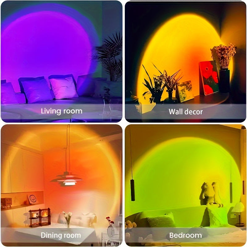 RGB Sunset LED Night Light Projector with Remote Control for Bedroom & Living Room Decor, Parties, Weddings, Camping, USB Powered