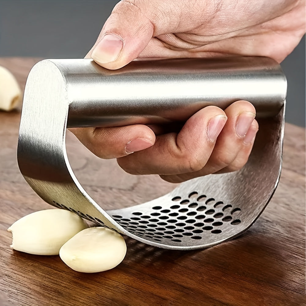 Easy-Clean Swing-Style Stainless Steel Garlic Press for Kitchen Use