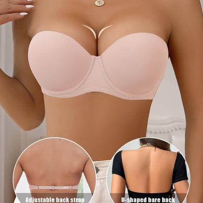 Stylish half cup underwire strapless push-up bra for women.