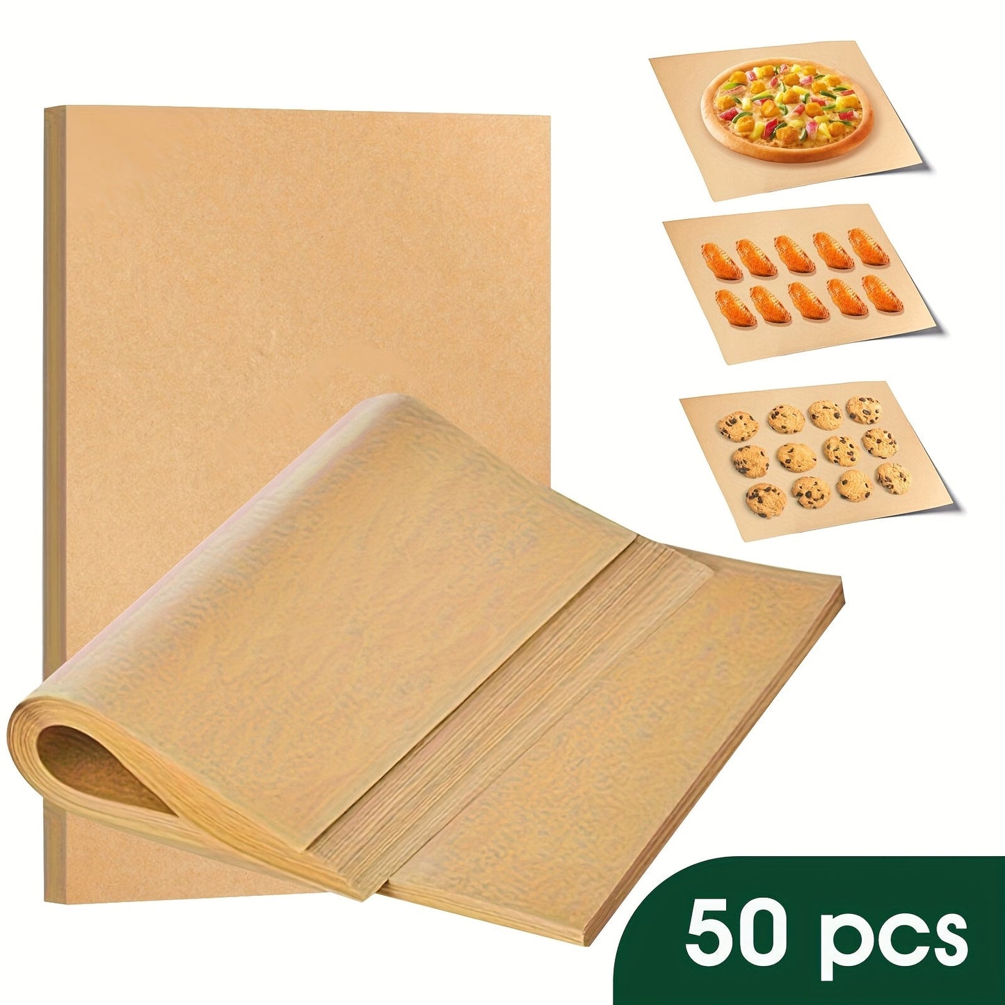 Get 50 pieces of top-quality large parchment papers specifically designed for baking, roasting, frying, and steaming in air fryers, steamers, and ovens. These papers are non-stick, greaseproof, and waterproof, ensuring hassle-free cooking and easy