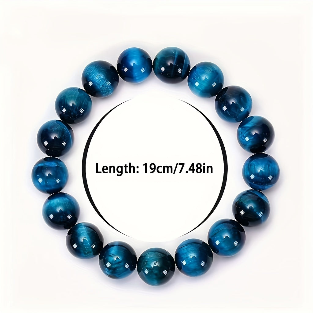 Stylish and unique couple bracelet featuring a single strand of 8mm AAAA high-quality blue tiger eye stones. Perfect as a personalized and elegant birthday gift for friends and family.