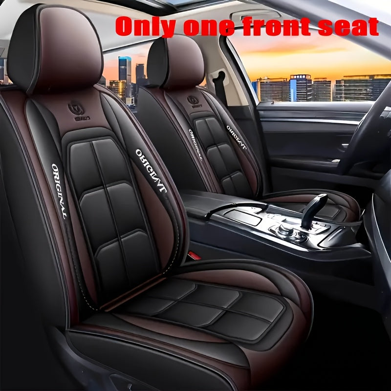 Luxury PU Leather Car Seat Cover for Sedans, SUVs & Pickups - Waterproof, Breathable, Easy to Clean - Black with Gray Accents, No padding needed.