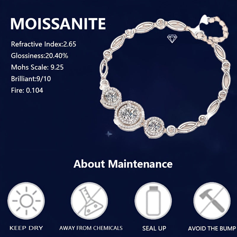 This new 925 Sterling Silver Moissanite Bracelet features a stunning 2 Carat Round Bag design, exuding a fresh and versatile temperament. It is the perfect piece of jewelry for women, making it an ideal anniversary gift. This bracelet is suitable for