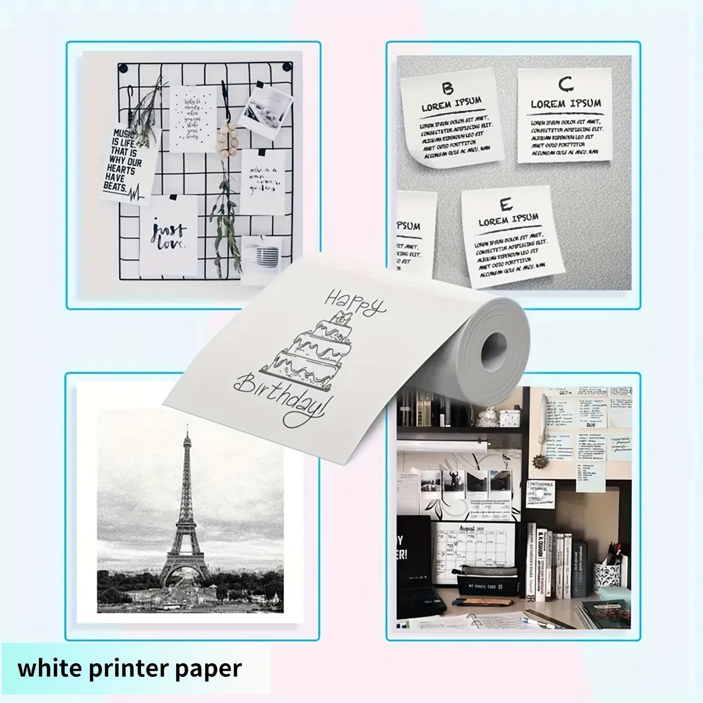 New multifunctional mini thermal wireless pocket printer with various paper rolls for printing pictures, photos, labels, texts, to-do lists, and more.