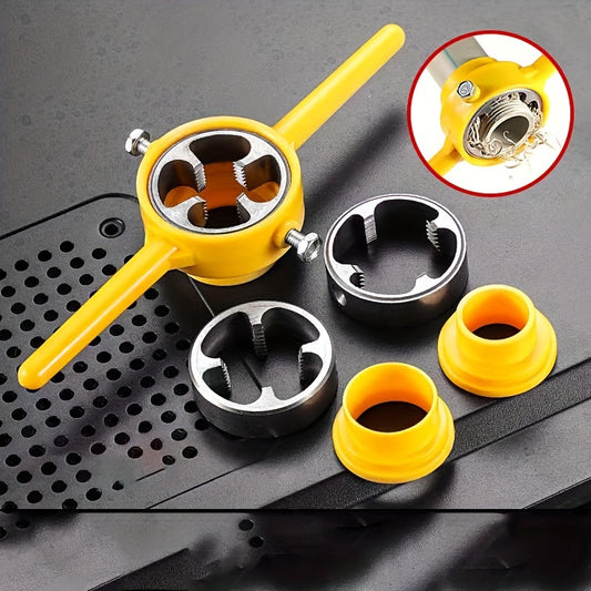 Popular set of 6 PVC plastic water pipe dies in sizes 10.16/15.24/2.54 cm, including tap wrench for easy threading.