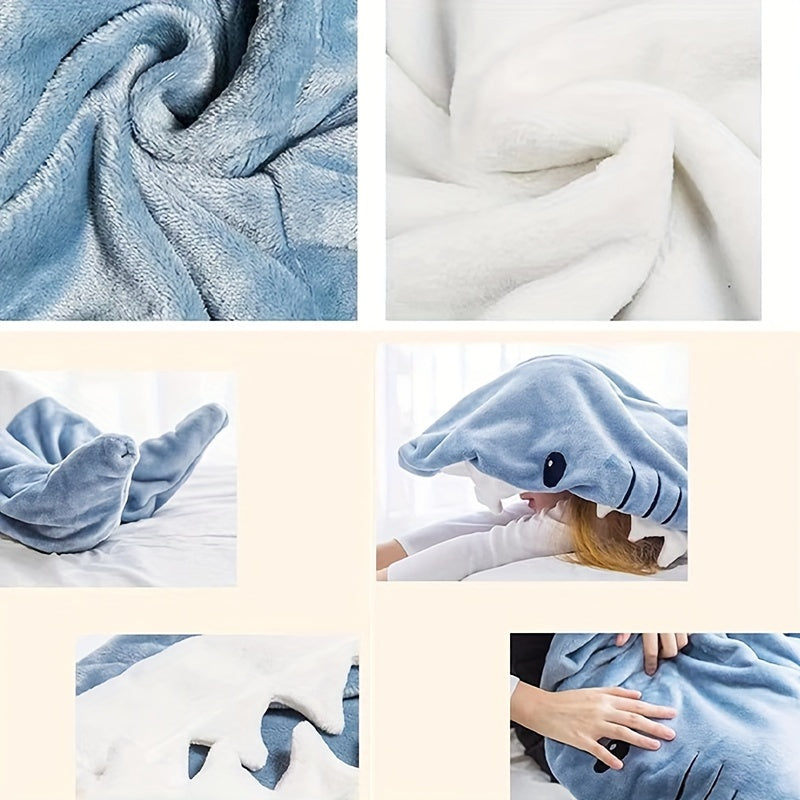 Shark Blanket Hooded Jumpsuit Pajama, made of Super Soft Flannel for Ultimate Comfort at Home