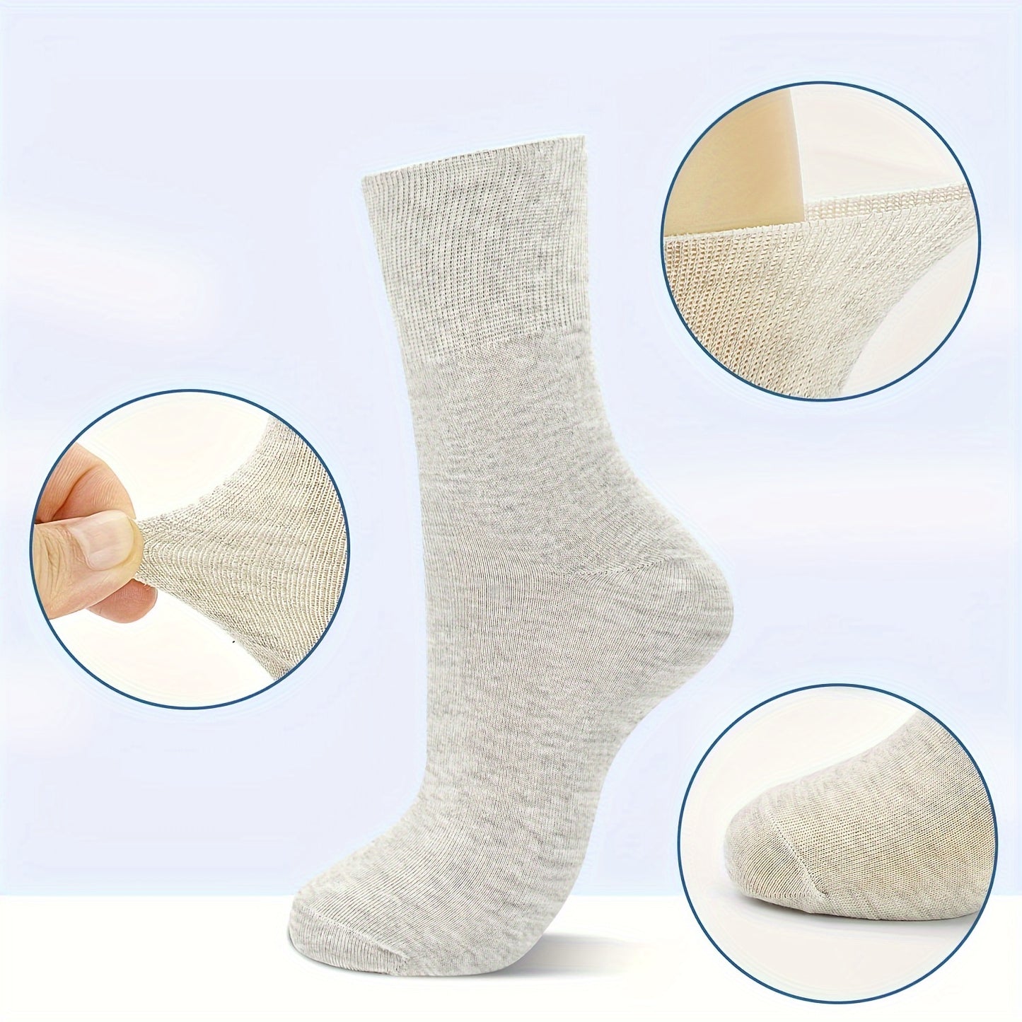 Breathable knit fabric diabetic socks, stretchy fit, moisture-wicking, ideal for seniors, men's fashion, blend of cotton, polyester, and spandex, machine washable, solid color.