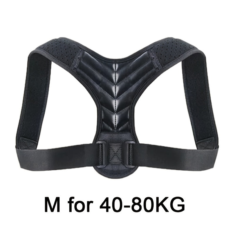 Adjustable back brace for women and men improves posture and supports shoulders. Comfortable and breathable design.