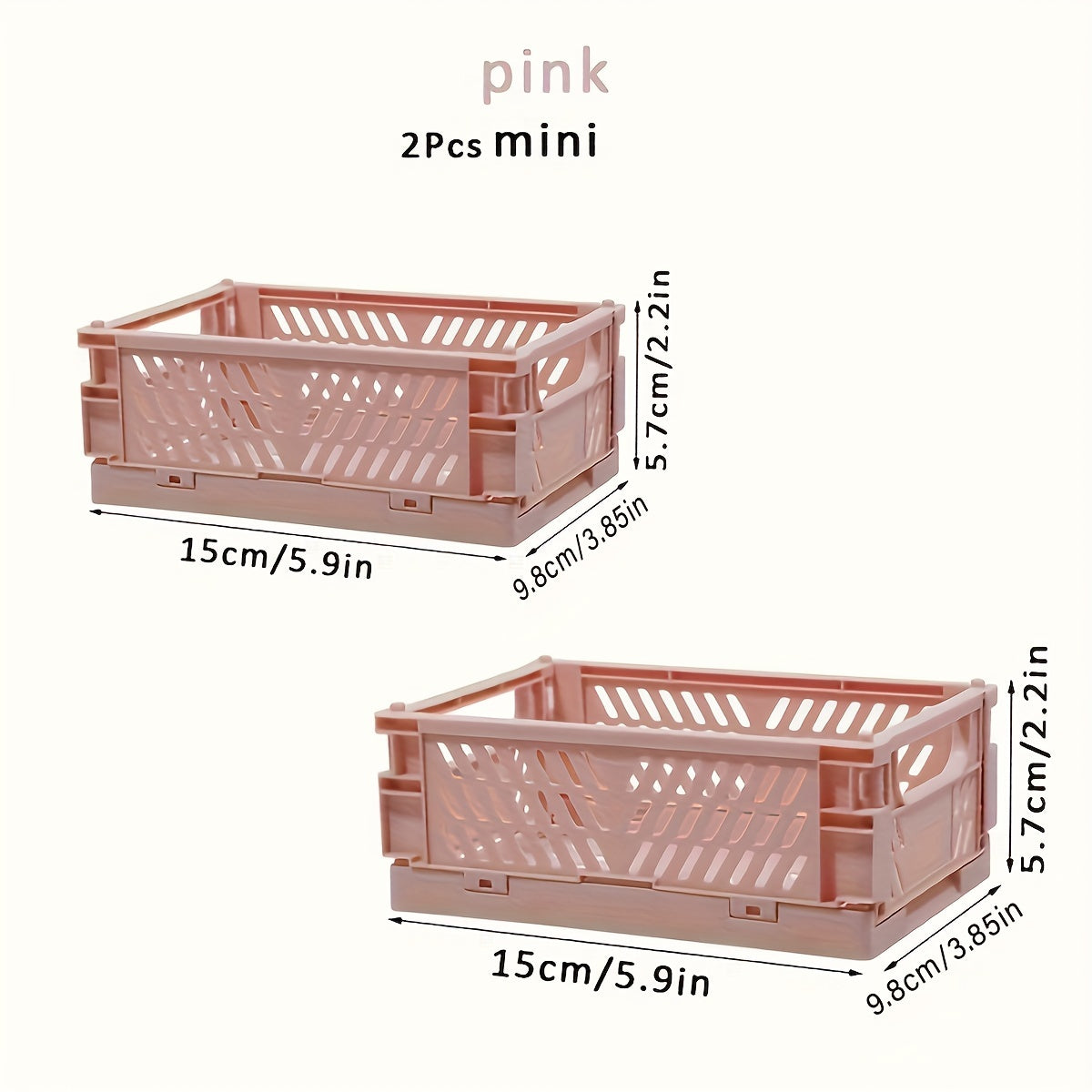 2-Pack Plastic Folding Storage Baskets with Handles, Stackable Organizers for Home - Mixed Color