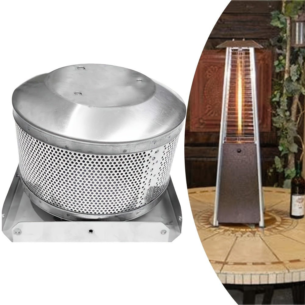 Outdoor Tower Gas Heater made of stainless steel with a combustion net that is resistant to high temperatures - ideal for use on patios, gardens, and backyards.