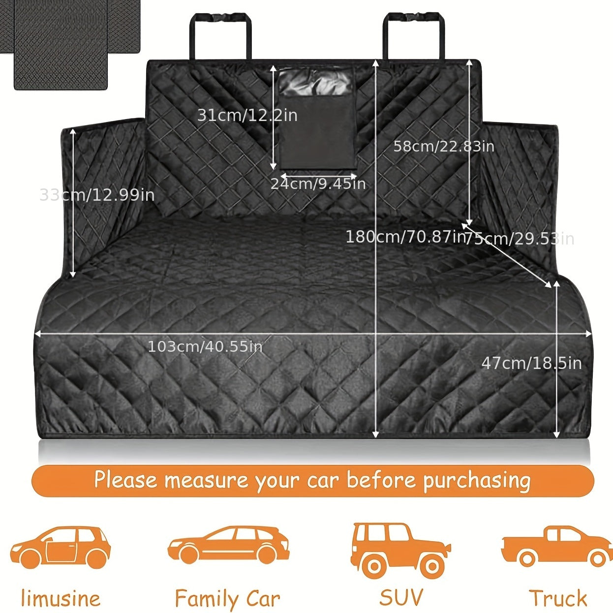 Waterproof dog cargo liner for trunk, water-resistant seat mat, non-slip cargo protector.