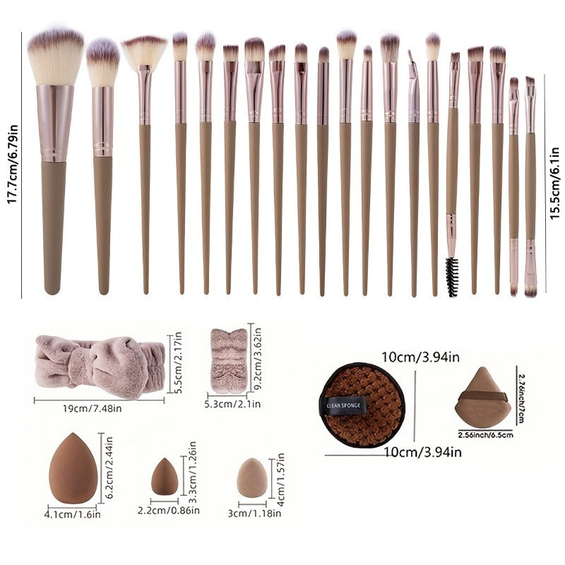 20/40pcs professional makeup brush set for combination skin, featuring high-quality nylon bristles, headbands, sponges & velvet applicators, ABS plastic handles, fragrance-free.