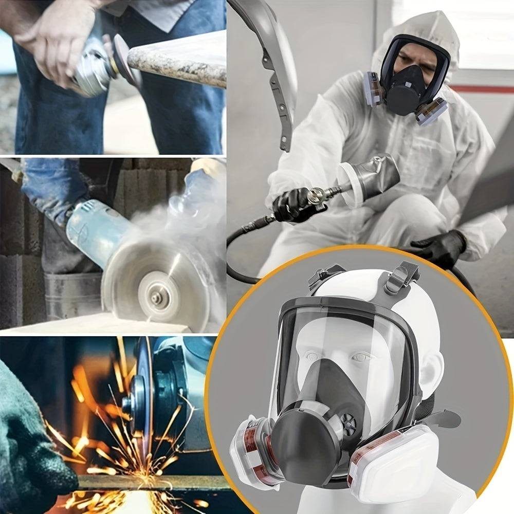 6800 Full Face Chemical Respirator Gas Mask with a 1 facepiece for painting, spraying, and chemical safety work, providing formaldehyde protection in sizes ranging from 7.62 to 68.58 cm.