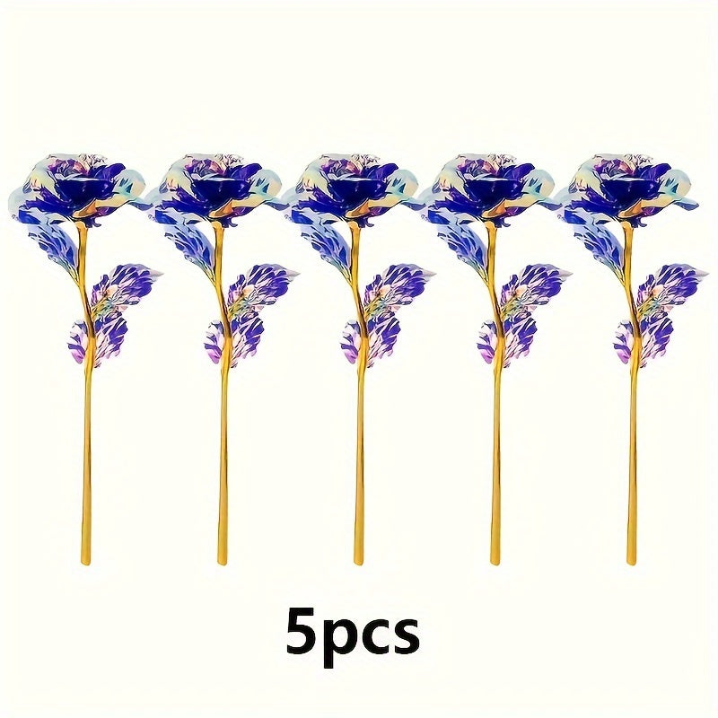 Rose Golden Crystal Artificial Rose Flower Set of 5 - Perfect for Christmas, weddings, anniversaries, Mother's Day, parties, and holidays. Ideal for gifting or decorating your home.