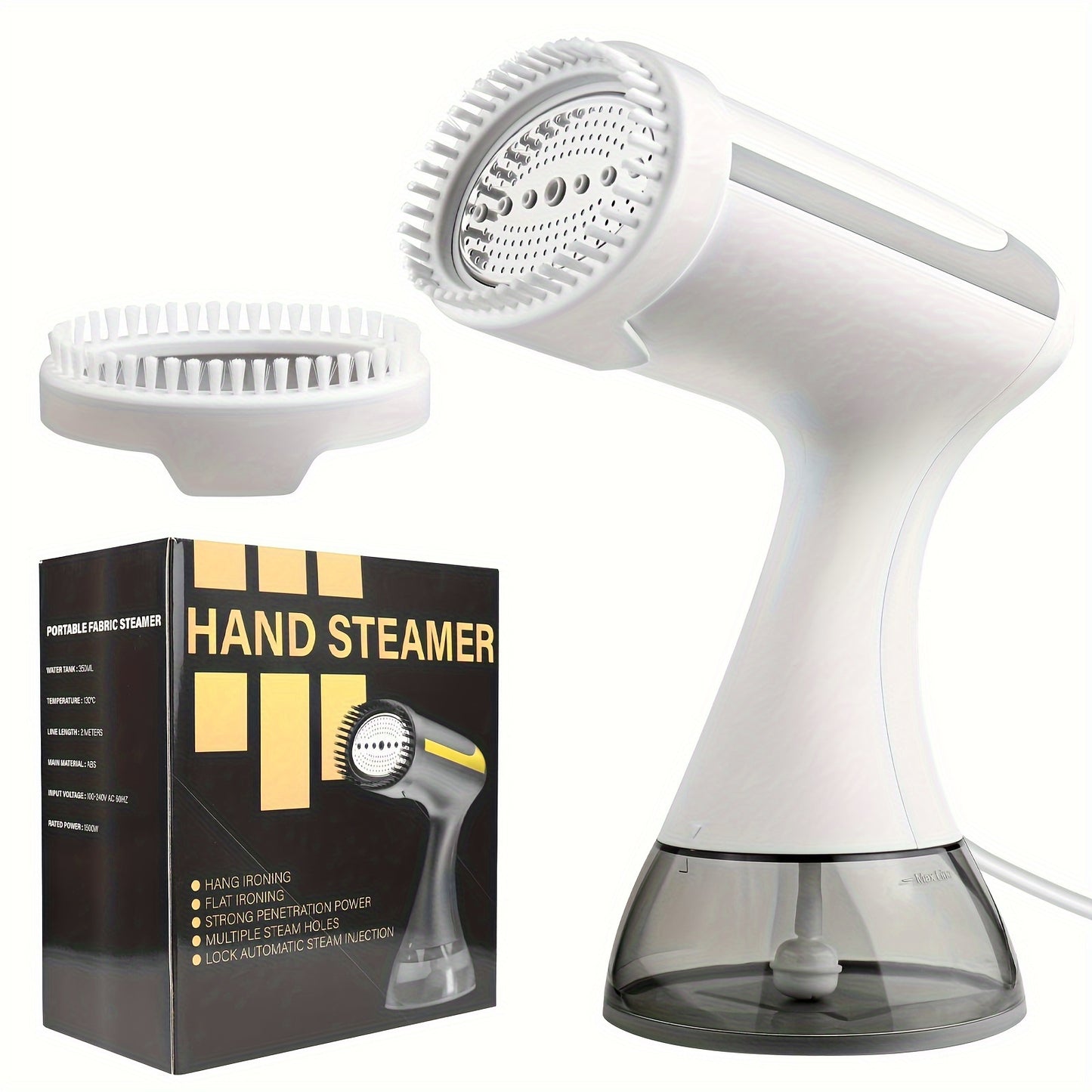 Compact handheld garment steamer with detachable water tank, ideal for home and travel use.