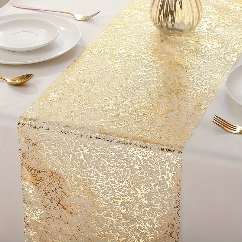 Sleek Golden Table Runner made from 100% polyester with a solid color, perfect for various celebrations.