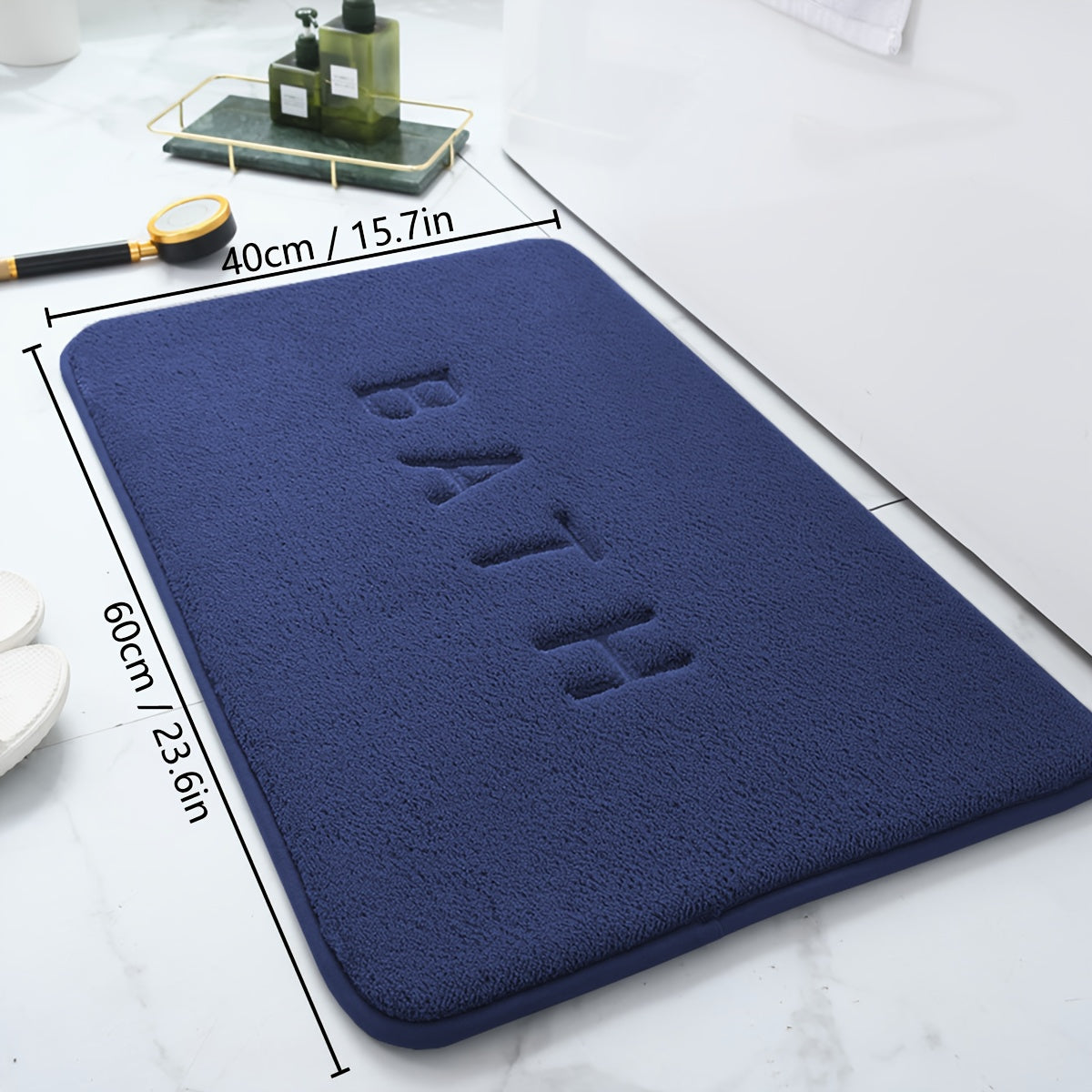 Densely Embroidered Bathroom Mat with High Absorbency, Versatile Polyester Mat for Kitchen and Living Room, Features Non-Slip PVC Backing, Rectangular Design Ideal for Doorways or Bathroom Floors