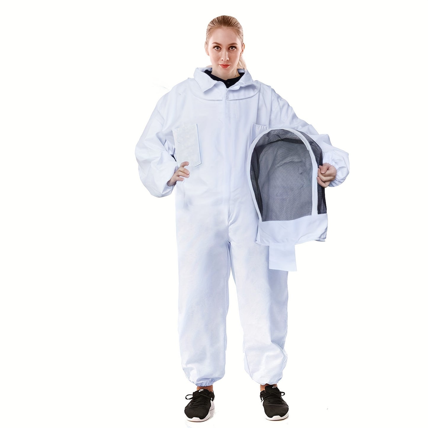 Durable full-body suit with veil hood for professional urban beekeeping.