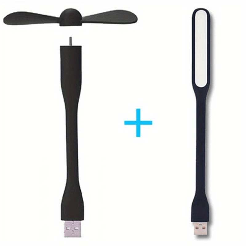 Mini USB fan with flexible bendable design for cooling, includes USB LED light for power bank, notebook, and computer. A summer gadget.