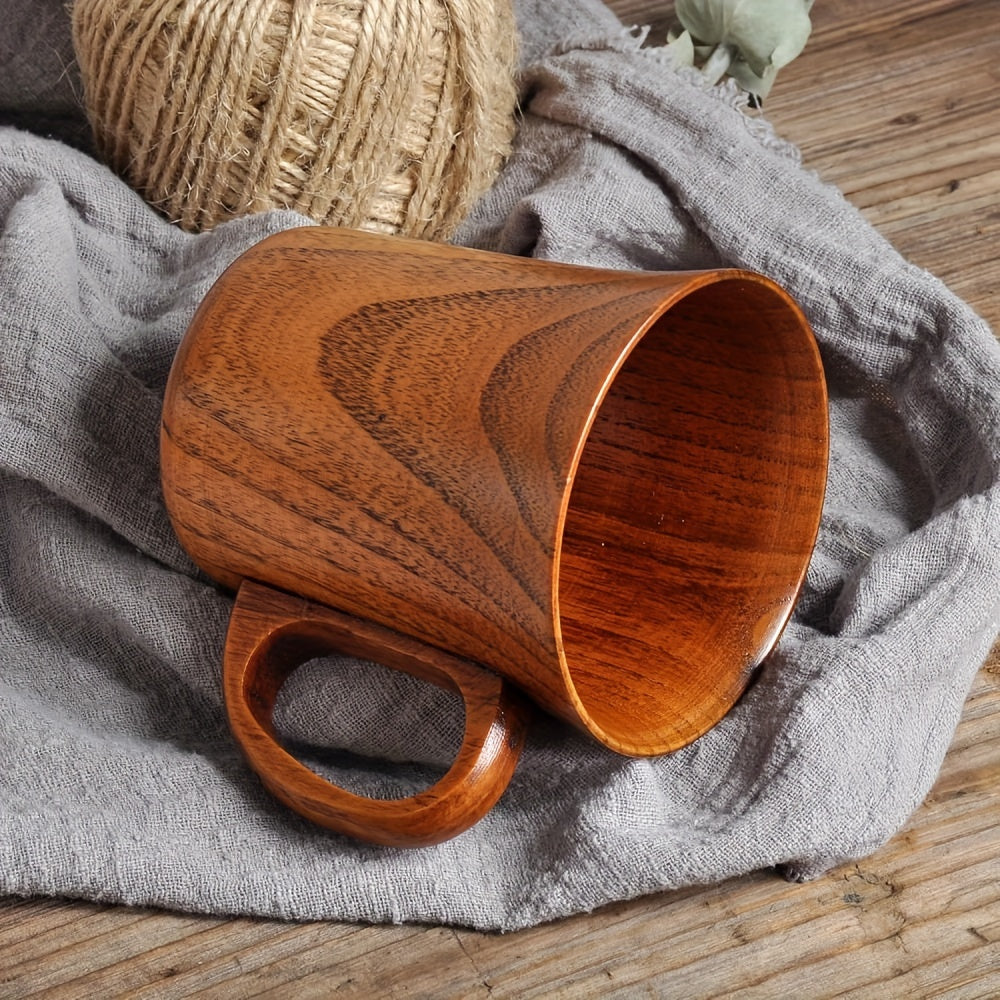 Handcrafted Jujube Sour Wood Mug with Handle - Japanese-inspired, elegant drinkware for various beverages.