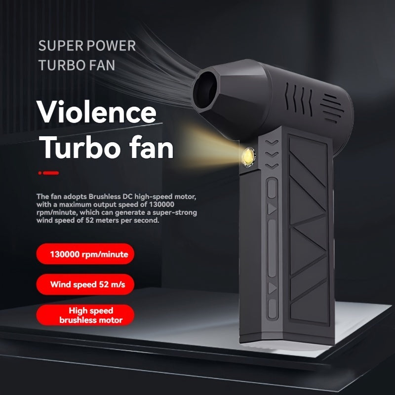 130,000 RPM Turbo Fan: USB rechargeable, high-speed handheld fan perfect for outdoor use. Ideal for dust removal, snow blowing, BBQ, pet hair drying, and inflating air cushions. Portable