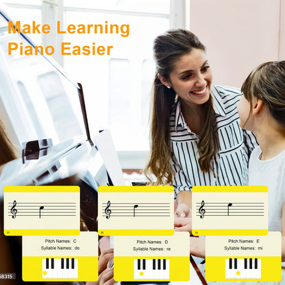 Set of 54 beginner's piano music theory learning cards with major and minor keys, ideal for piano beginners and teachers. Printed on thick copper plate paper with transparent storage box.