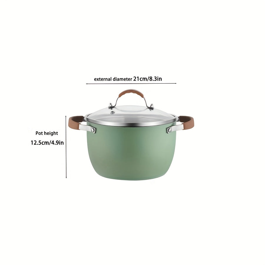 A set of two Stainless Steel Cooking Pots, featuring a Silicone Double Ear design for easy handling. The set includes one Pot and one Pot Lid, both equipped with Silicone Handles and Rivet Reinforcement for added durability. These pots are designed to be