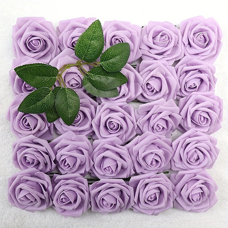 25 artificial roses with 2 green leaves, perfect for weddings, holidays, birthdays, parties, and home decor.