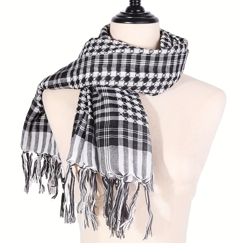 Middle Eastern Style Polyester Keffiyeh Scarf - Striped Knitted Weekend Casual Scarf for Men and Women, Breathable Decorative Wrap, Machine Washable