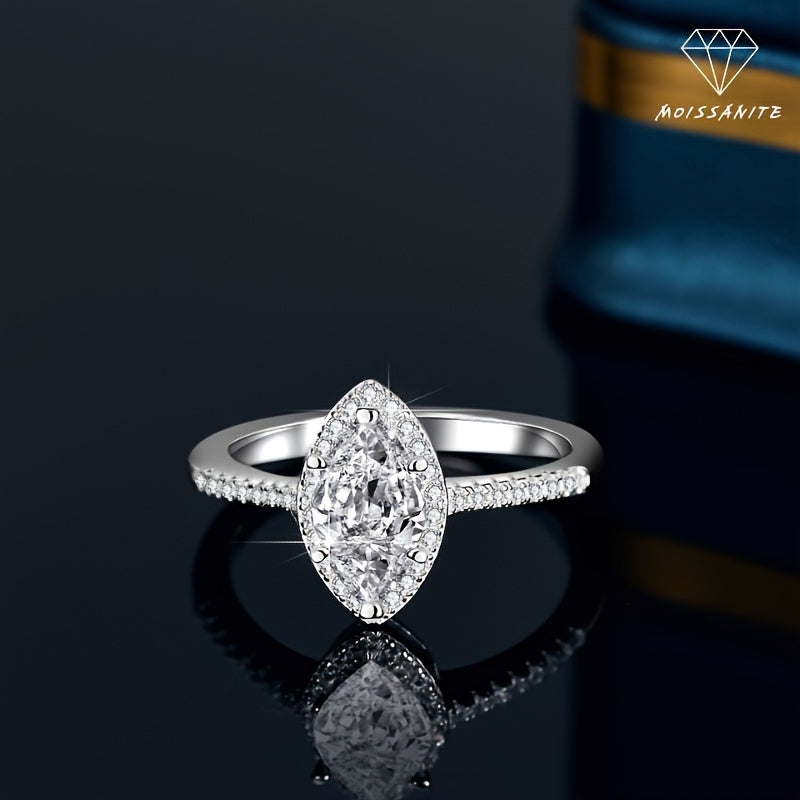 Stunning Marquise Moissanite Ring in 925 Sterling Silver with 18K Gold Plating, Featuring a Synthetic Stone with a Charmingly Festive Holiday Theme. This December Birthstone Piece is Perfect for Gifting and Celebrations, Versatile for Any Occasion.