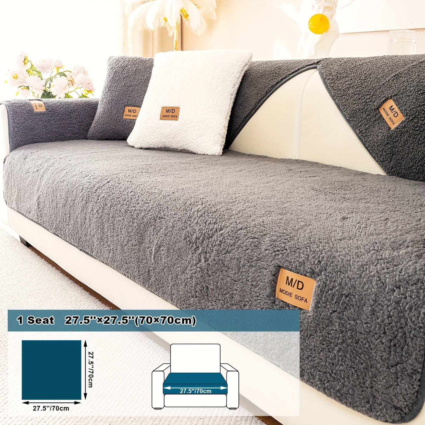 Thick Sherpa sofa cover for pets and furniture protection in bedroom, office, or living room.